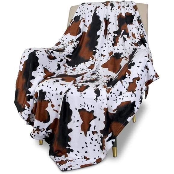 Flannel Fleece Throw Blanket for Couch, Cow Print Blanket for Adult, Fuzzy Cozy - Picture 7 of 7